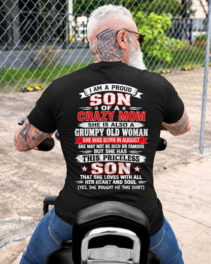 AUGUST CRAZY MOM & PROUD SON SHIRT - FROM MOM - TLEE08 (SKU2610-744-08)