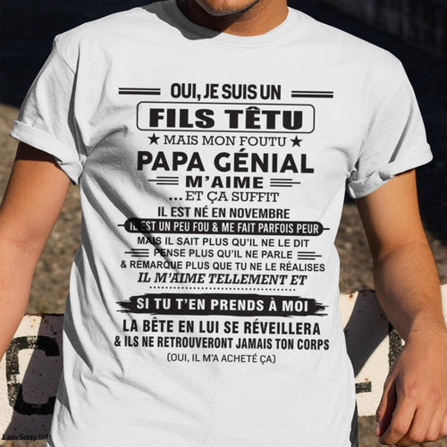 NOVEMBRE - Oui, je suis un garçon têtu – T-shirt | Cadeau d’anniversaire de papa pour son fils - TLEE11 / fr11 (SKU12-260-11)