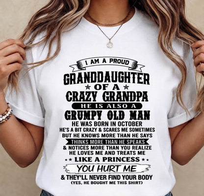 OCTOBER - PROUD GRANDDAUGHTER OF A CRAZY GRANDPA - FROM GRANDPA - TLEE10 (SKU2607-114-10)