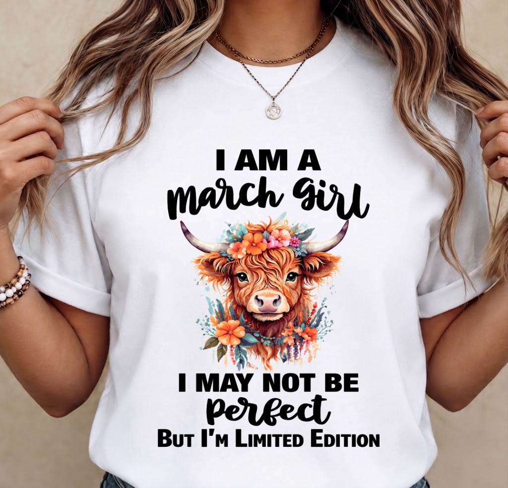 MARCH GIRL FLORAL HIGHLAND COW TEE - FOR WOMEN - TLEE03 (SKU2607-278-03)