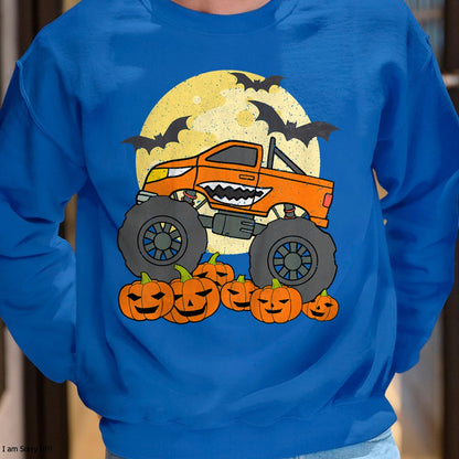 Hallowen Shirts for Family, Funny hallowen shirts, Hallowen Unisex T-Shirt/Hoodie/Sweatshirt HLT00 - Kids Monster Truck Halloween Jack O Lantern Moon Pumpkin Toddler T-Shirt