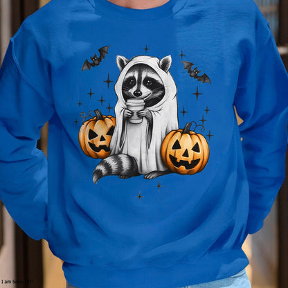Hallowen Shirts for Family, Funny hallowen shirts, Hallowen Unisex T-Shirt/Hoodie/Sweatshirt HLT00 - Cute Ghost Raccoon Pumpkin Halloween Raccoon T-Shirt