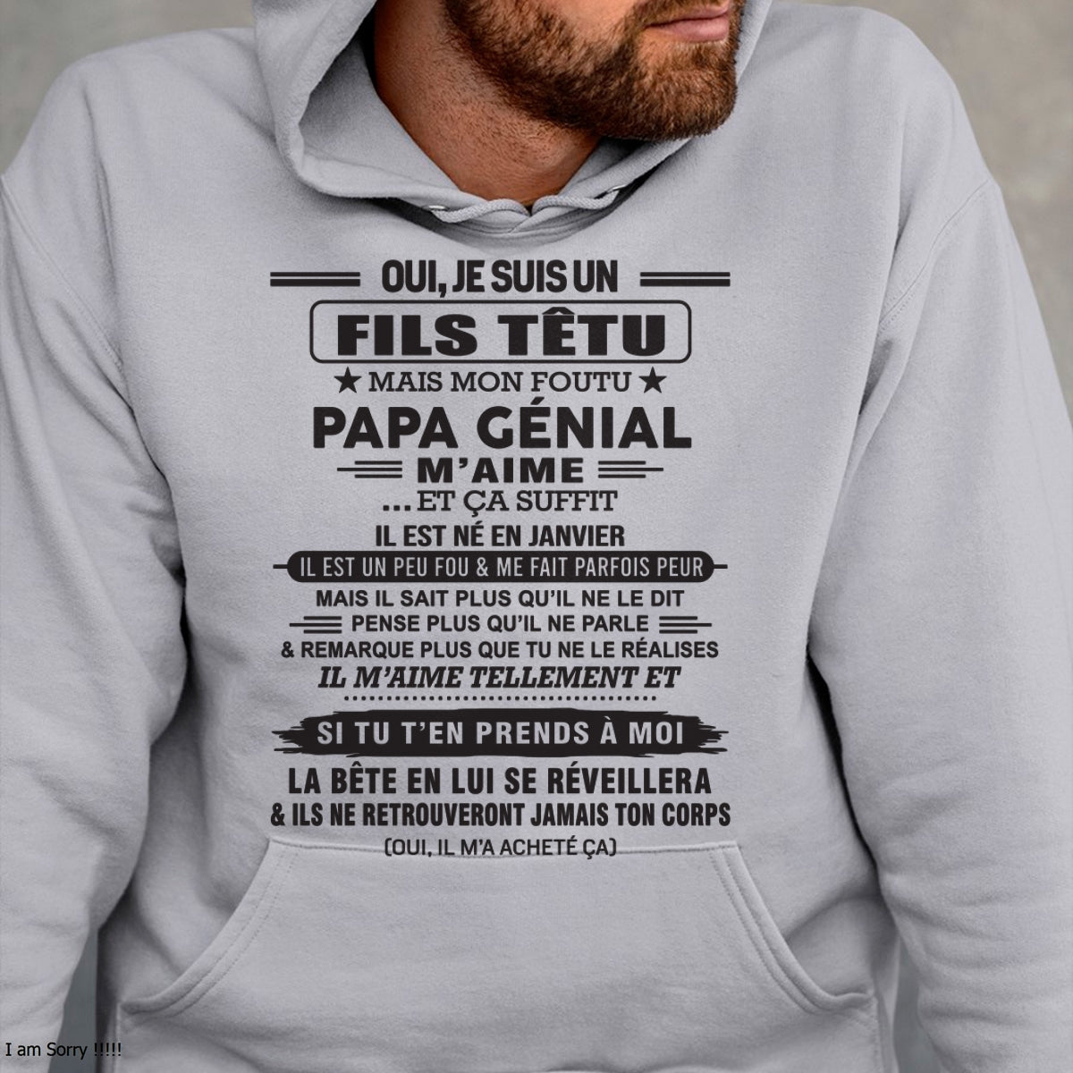 JANVIER - Oui, je suis un garçon têtu – T-shirt | Cadeau d’anniversaire de papa pour son fils - TLEE01 / fr01 (SKU12-260-01)