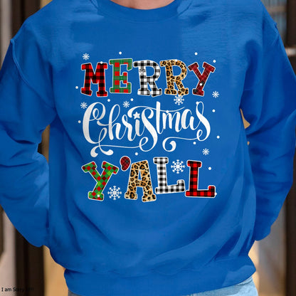 Christmas Shirts for Family, Funny christmas shirts, Christmas Unisex T-Shirt/Hoodie/Sweatshirt HLT00 - Merry Christmas Ya'll Leopard Buffalo Plaid Pajama Family T-Shirt