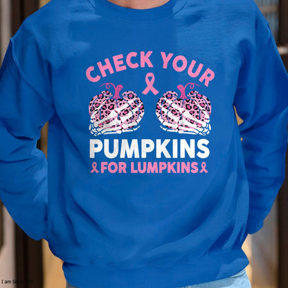 Hallowen Shirts for Family, Funny hallowen shirts, Hallowen Unisex T-Shirt/Hoodie/Sweatshirt HLT00 - Check Your Pumpkins Breast Cancer Awareness Halloween Women T-Shirt