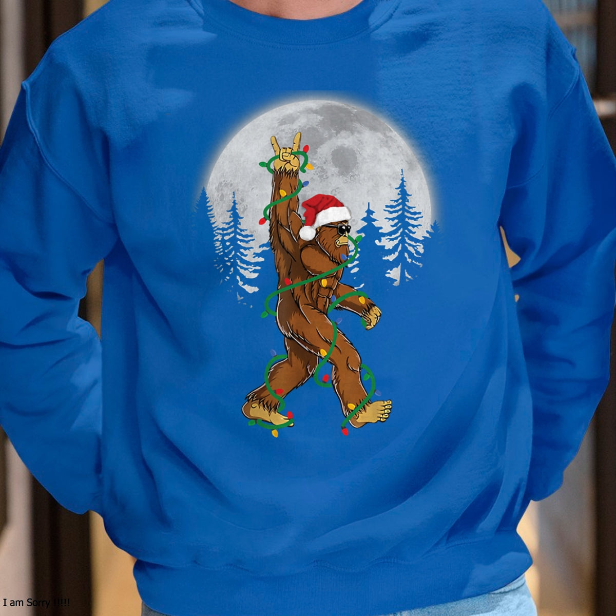 Christmas Shirts for Family, Funny christmas shirts, Christmas Unisex T-Shirt/Hoodie/Sweatshirt HLT00 - Bigfoot Santa Christmas Tree Lights Funny Xmas Sasquatch Long Sleeve T-Shirt