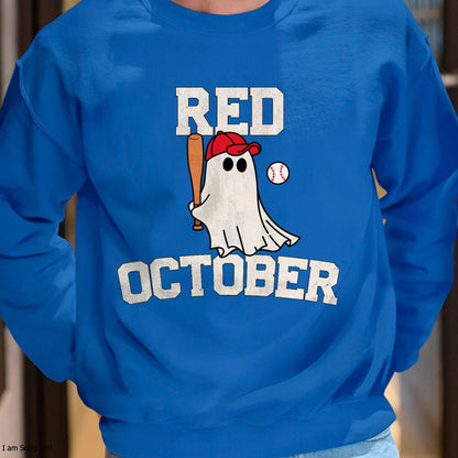 Hallowen Shirts for Family, Funny hallowen shirts, Hallowen Unisex T-Shirt/Hoodie/Sweatshirt HLT00 - Red October Halloween Ghost Playing Baseball Funny Baseball T-Shirt