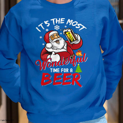 Christmas Shirts for Family, Funny christmas shirts, Christmas Unisex T-Shirt/Hoodie/Sweatshirt HLT00 - Funny Christmas Santa Claus Drinking Beer Wonderful Time T-Shirt