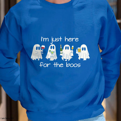 Hallowen Shirts for Family, Funny hallowen shirts, Hallowen Unisex T-Shirt/Hoodie/Sweatshirt HLT00 - I'm Just Here For The Boos Funny Halloween Ghost Mens Womens T-Shirt