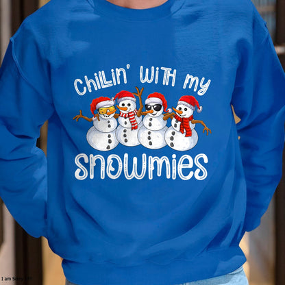 Christmas Shirts for Family, Funny christmas shirts, Christmas Unisex T-Shirt/Hoodie/Sweatshirt HLT00 - Snowman Christmas Chillin With My Snowmies Ugly Gift T-Shirt