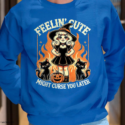 Hallowen Shirts for Family, Funny hallowen shirts, Hallowen Unisex T-Shirt/Hoodie/Sweatshirt HLT00 - Halloween Feelin' Cute Might Curse You Later T-Shirt