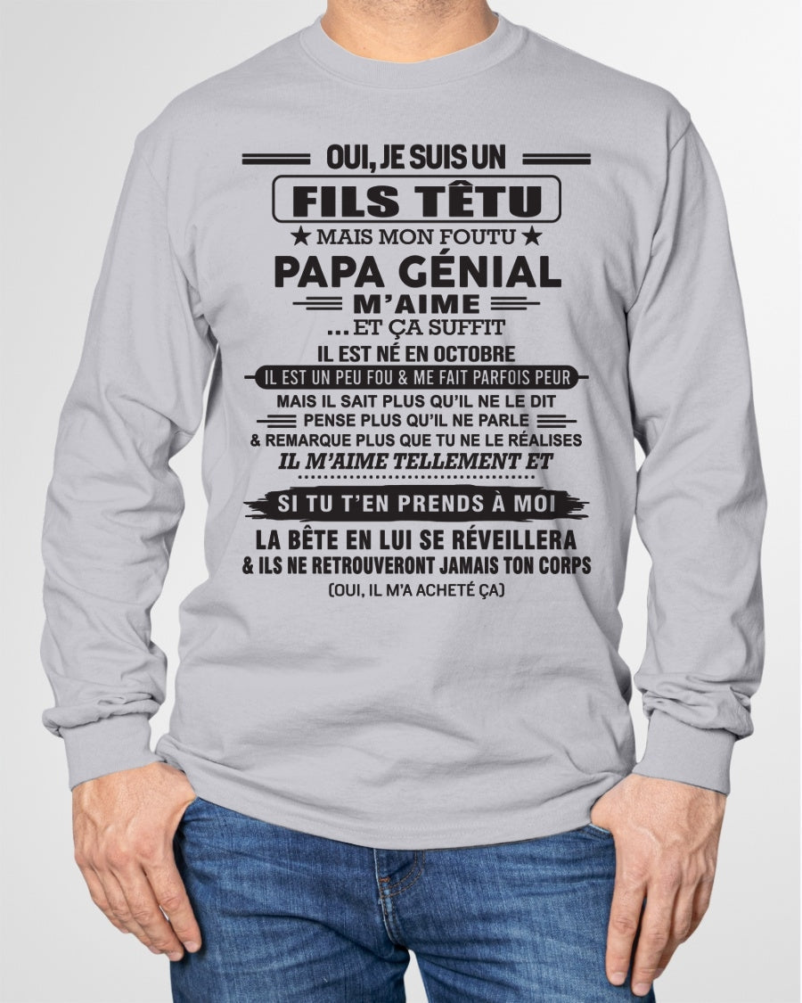 OCTOBRE - Oui, je suis un garçon têtu – T-shirt | Cadeau d’anniversaire de papa pour son fils - TLEE10 / fr10 (SKU12-260-10)