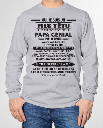 MAI - Oui, je suis un garçon têtu – T-shirt | Cadeau d’anniversaire de papa pour son fils - TLEE05 / fr05 (SKU12-260-05)