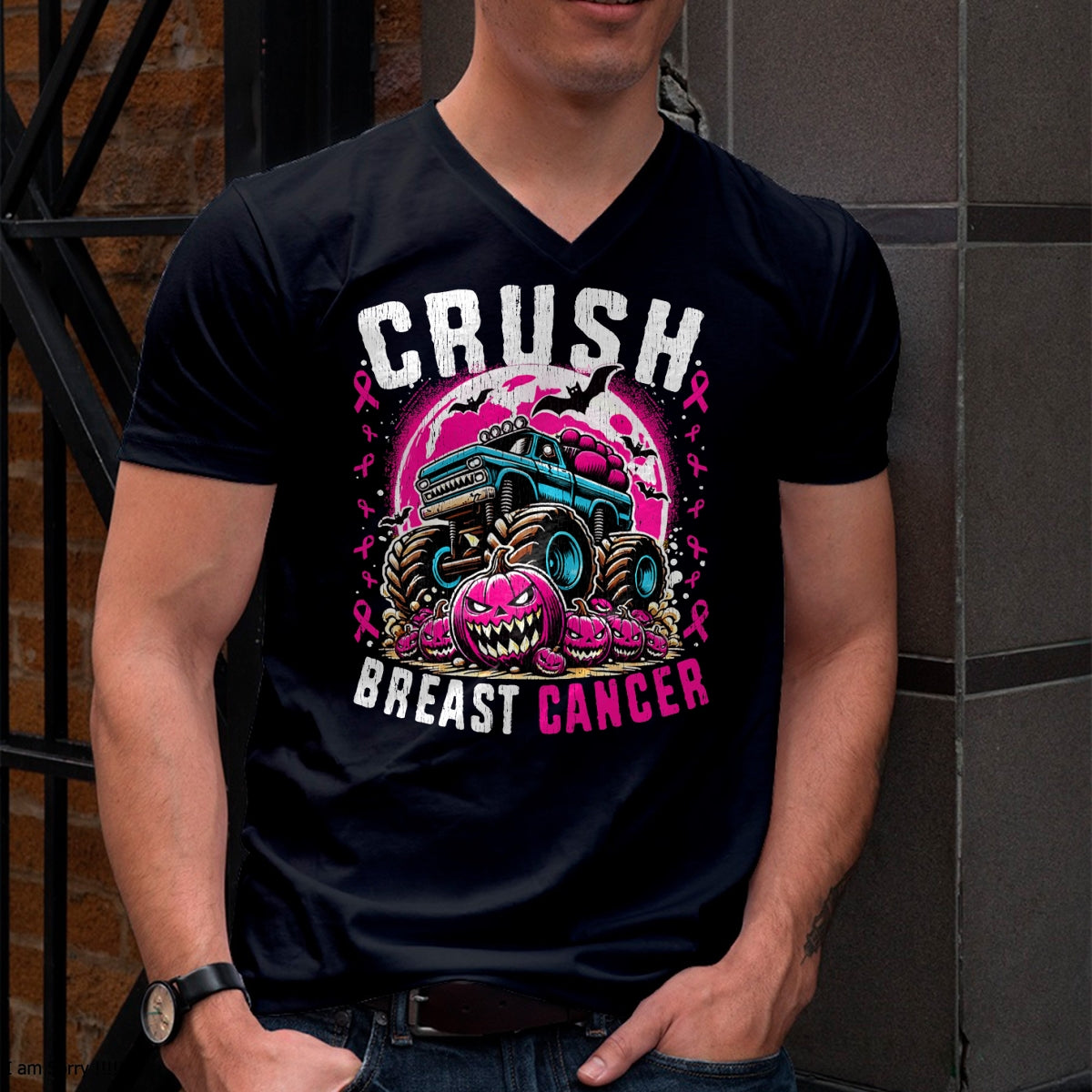 Hallowen Shirts for Family, Funny hallowen shirts, Hallowen Unisex T-Shirt/Hoodie/Sweatshirt HLT00 - Breast Cancer Awareness Monster Truck Halloween Kids Toddler T-Shirt