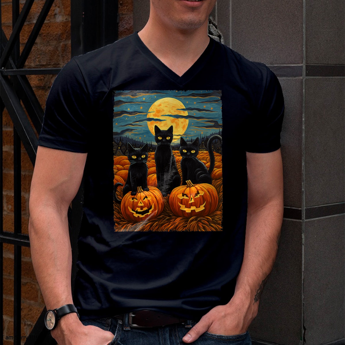 Hallowen Shirts for Family, Funny hallowen shirts, Hallowen Unisex T-Shirt/Hoodie/Sweatshirt HLT00 - Black Cat Halloween Cat Lovers Starry Night Cat Van Gogh Cat T-Shirt