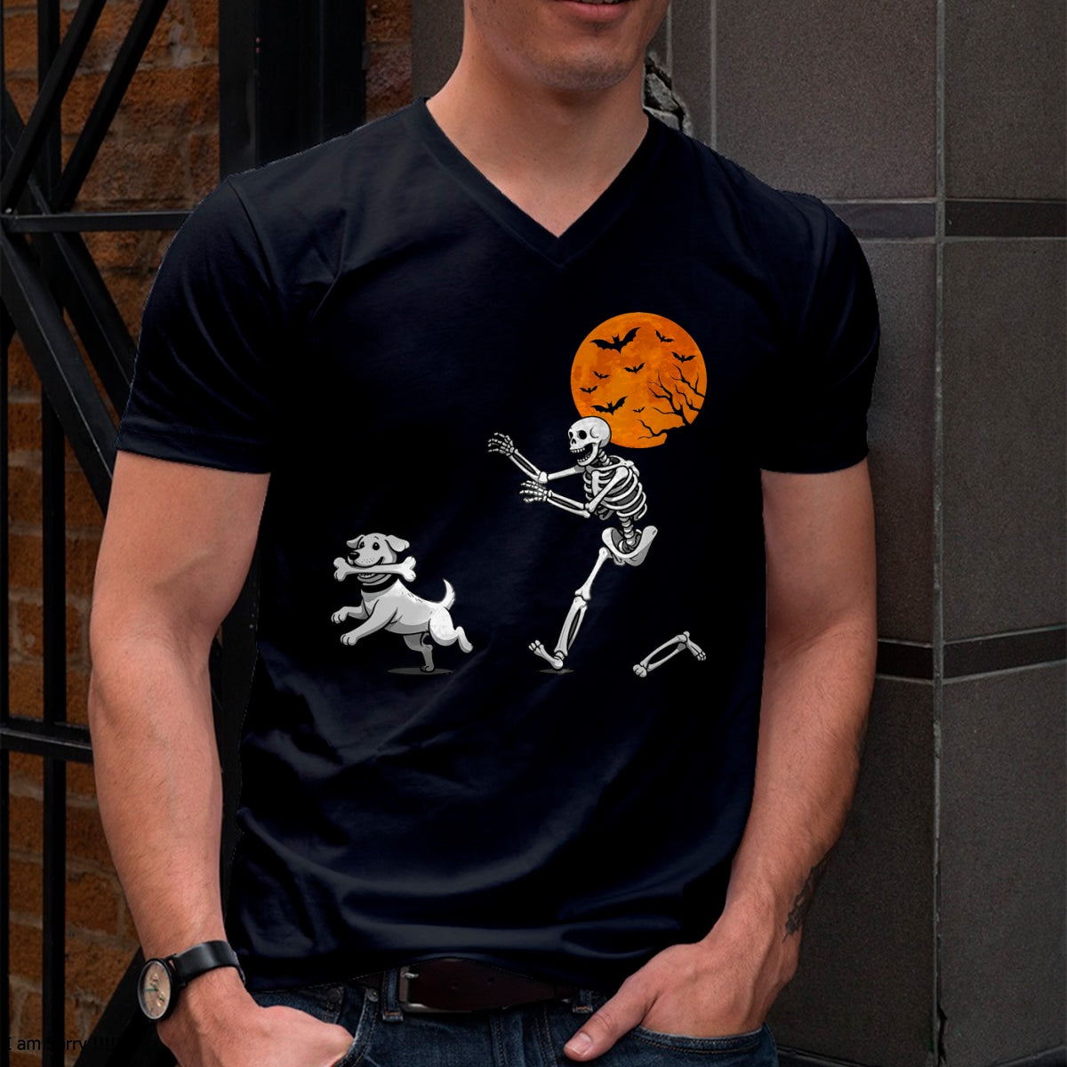 Hallowen Shirts for Family, Funny hallowen shirts, Hallowen Unisex T-Shirt/Hoodie/Sweatshirt HLT00 - Funny Spooky Humor Halloween Skeleton Chasing Dog T-Shirt