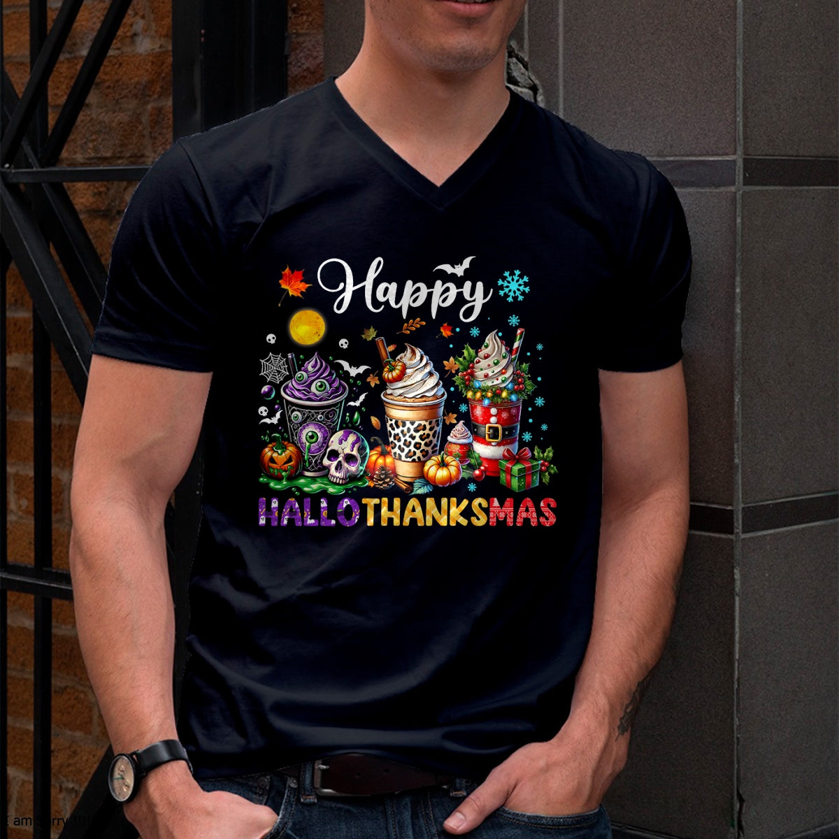 Hallowen Shirts for Family, Funny hallowen shirts, Hallowen Unisex T-Shirt/Hoodie/Sweatshirt HLT00 - Happy Hallothanksmas Halloween Coffee Latte Thanksgiving T-Shirt