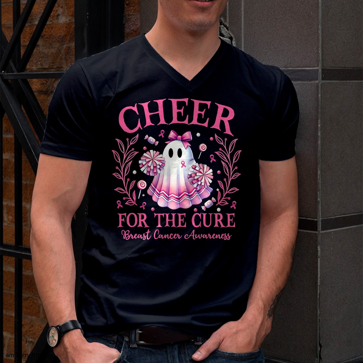 Hallowen Shirts for Family, Funny hallowen shirts, Hallowen Unisex T-Shirt/Hoodie/Sweatshirt HLT00 - Cheer for the Cure Breast Cancer Awareness Halloween Ghost T-Shirt