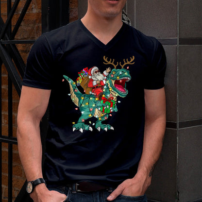 Christmas Shirts for Family, Funny christmas shirts, Christmas Unisex T-Shirt/Hoodie/Sweatshirt HLT00 - Santa Riding Dinosaur T rex Deer Kids Boys Men Christmas T-Shirt