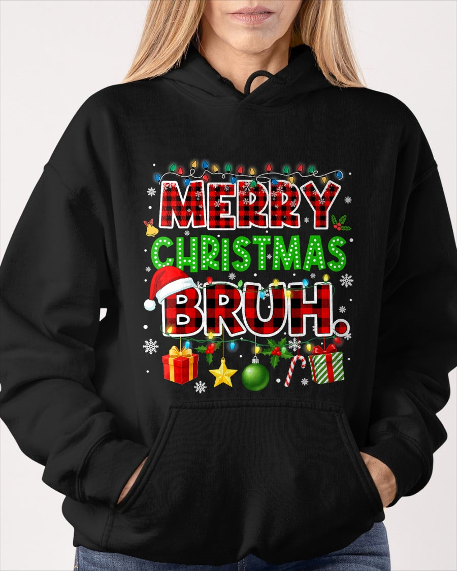 Merry Christmas Bruh Funny Red Plaid Teens Meme T-Shirt (SKU-MRCM-13) FMA
