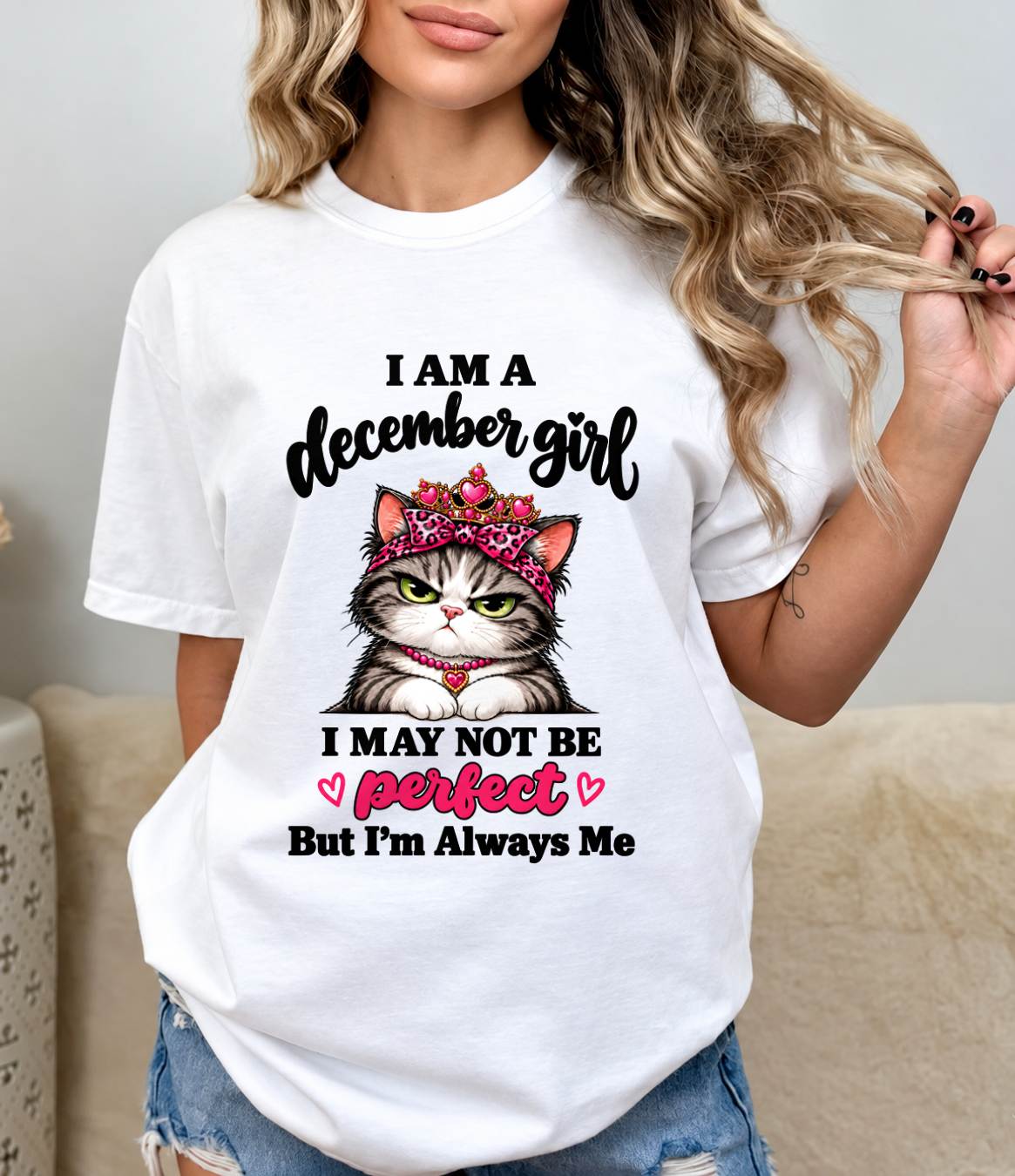 DECEMBER GIRL CAT SHIRT – ALWAYS ME - FOR WOMEN - TLEE12 (SKU2610-100-12)