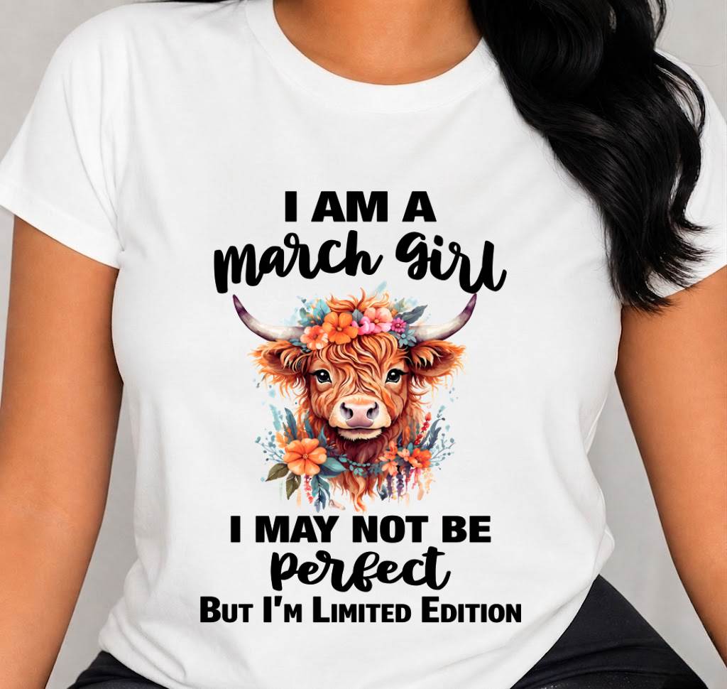 MARCH GIRL FLORAL HIGHLAND COW TEE - FOR WOMEN - TLEE03 (SKU2607-278-03)