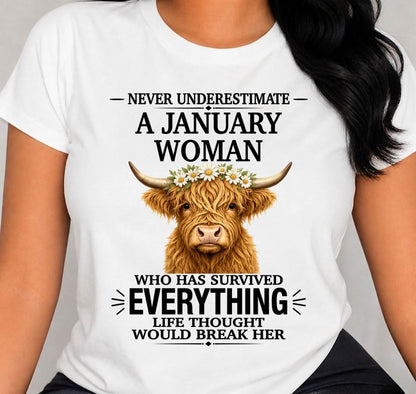 JANUARY WOMAN HIGHLAND COW SHIRT - FOR WOMEN - TLEE01 (SKU2606-158-01)