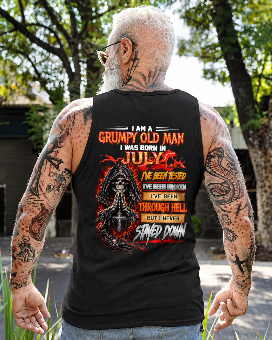 JULY BORN GRUMPY OLD MAN – BUILT THROUGH HELL - FOR MAN - TLEE07 (SKU2609-372-07)