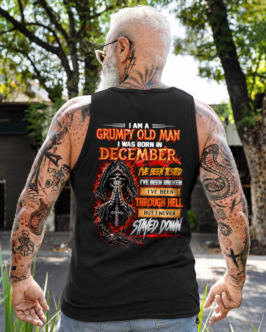 DECEMBER BORN GRUMPY OLD MAN – BUILT THROUGH HELL - FOR MAN - TLEE12 (SKU2609-372-12)