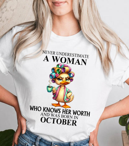 OCTOBER – NEVER UNDERESTIMATE A WOMAN WHO KNOWS HER WORTH - FOR WOMEN - TLEE10 (SKU2604-56-10)