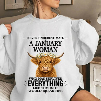 JANUARY WOMAN HIGHLAND COW SHIRT - FOR WOMEN - TLEE01 (SKU2606-158-01)