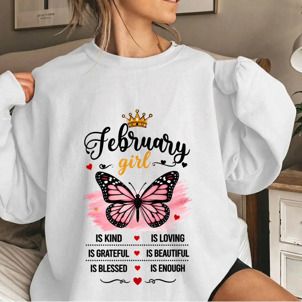 FEBRUARY GIRL BUTTERFLY SHIRT - FOR WOMEN - TLEE02 (SKU2608-593-02)