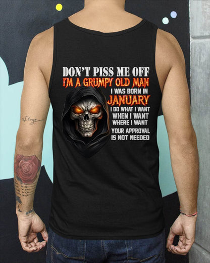 JANUARY BORN GRUMPY OLD MAN SKULL T-SHIRT – FUNNY ATTITUDE SHIRT - FOR MAN - TLEE01 (SKU2603-323-01)