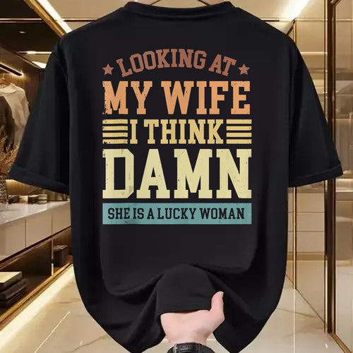 Best Wife Shirt, Wife and Husband Unisex T-Shirt/Hoodie/Sweatshirt HLT00 - Gift for wife T shirt, lucky wife   Looking At My Wife I Think Damn She Is A Lucky Woman Tank Top