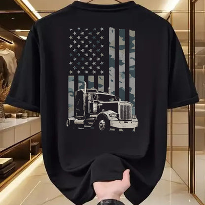 Best Truck Driver Life Shirt, Funny Trucker UnisexT-Shirt/Hoodie/Sweatshirt HLT00 - Trucker American Flag Trucking (Design on Back) Long Sleeve T-Shirt