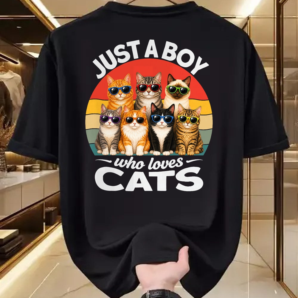 Cat Love Shirt, Funny Cat Lover Gift UnisexT-Shirt/Hoodie/Sweatshirt HLT00 - Just A Boy Who Loves Cats Funny Boys Kids Pets Lovers T-Shirt