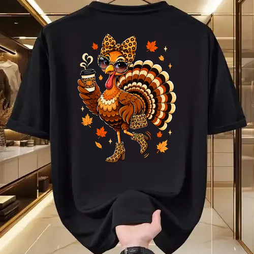 Best Thanksgiving Family Shirt , Funny Thanksgiving UnisexT-Shirt/Hoodie/Sweatshirt HLT00 - Leopard Turkey Drinking Coffee Women Thanksgiving Turkey Day T-Shirt