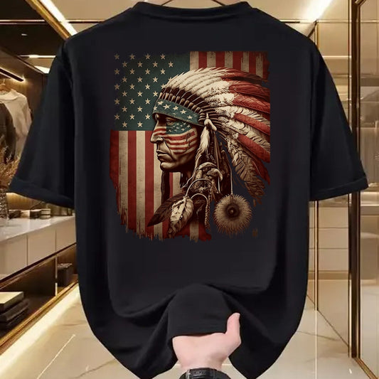 Native American T-Shirts, Vintage Native American Unisex T-Shirt/Hoodie/Sweatshirt HLT00 - Native American Indian Chief American USA Flag (1)