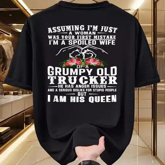 Best Wife Shirt, Wife and Husband Unisex T-Shirt/Hoodie/Sweatshirt HLT00 - Gift for wife T shirt, spoiled wife   I'm A Spoiled Wife Of A Grumpy Old Trucker (on back) T-Shirt (1)