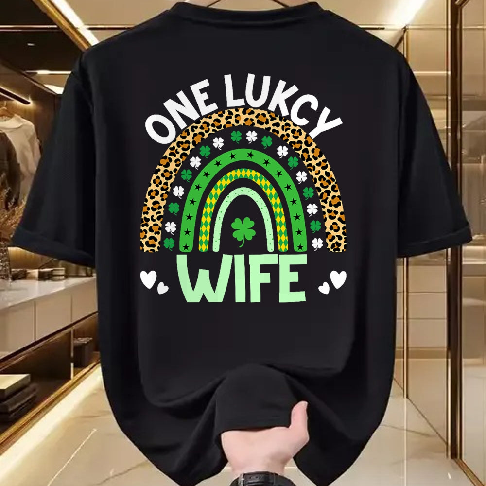 Best Wife Shirt, Wife and Husband Unisex T-Shirt/Hoodie/Sweatshirt HLT00 - Gift for wife T shirt, lucky wife   Womens One Lucky Wife Leopard Rainbow Saint Patrick's Day Tank T (1)