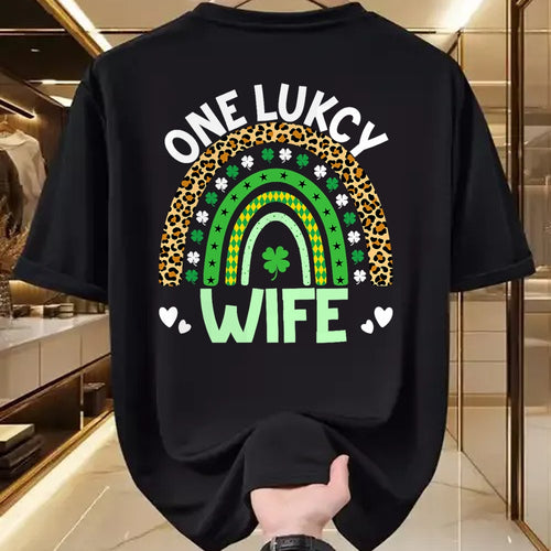 Best Wife Shirt, Wife and Husband Unisex T-Shirt/Hoodie/Sweatshirt HLT00 - Gift for wife T shirt, lucky wife   Womens One Lucky Wife Leopard Rainbow Saint Patrick's Day Tank T (1)