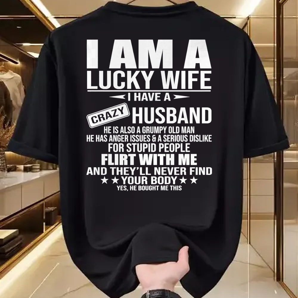 Best Wife Shirt, Wife and Husband Unisex T-Shirt/Hoodie/Sweatshirt HLT00 - Gift for wife T shirt, lucky wife   I Am A Lucky Wife I Have A Crazy Husband Premium T-Shirt (1)