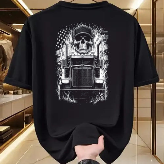 Best Truck Driver Life Shirt, Funny Trucker UnisexT-Shirt/Hoodie/Sweatshirt HLT00 - Trucker Patriotic American Flag Semi Truck Driver Skull T-Shirt, Men, Black, Medium