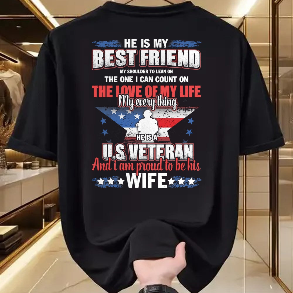 Best Wife Shirt, Wife and Husband Unisex T-Shirt/Hoodie/Sweatshirt HLT00 - Gift for wife T shirt, lucky wife   He Is A US Veteran And I'm Proud To Be His Wife T-Shirt
