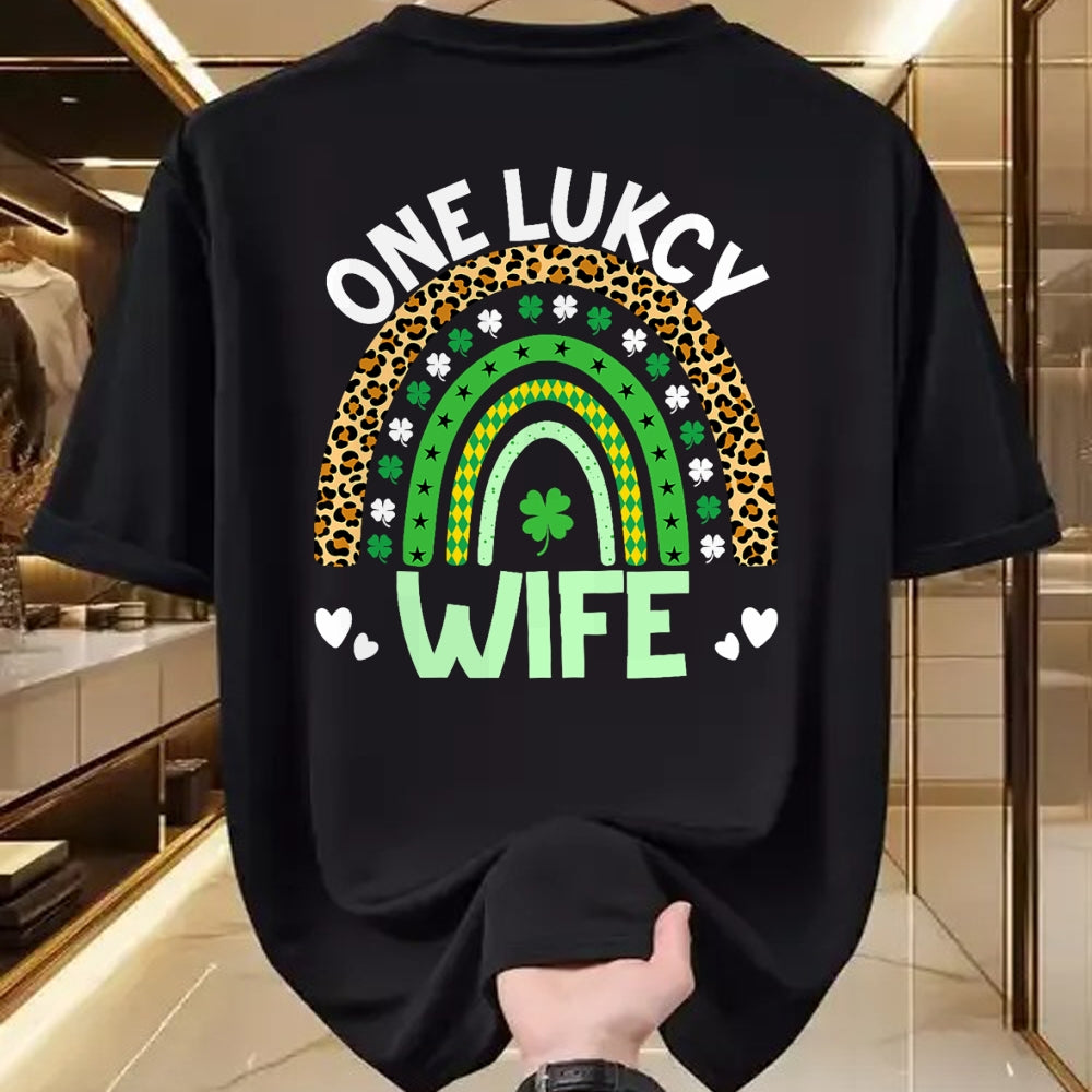 Best Wife Shirt, Wife and Husband Unisex T-Shirt/Hoodie/Sweatshirt HLT00 - Gift for wife T shirt, lucky wife   One Lucky Wife Leopard Rainbow Saint Patrick's Day T-Shirt (1)