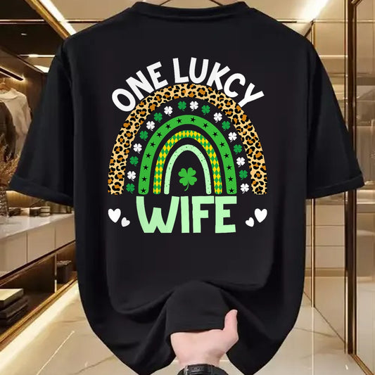 Best Wife Shirt, Wife and Husband Unisex T-Shirt/Hoodie/Sweatshirt HLT00 - Gift for wife T shirt, lucky wife   One Lucky Wife Leopard Rainbow Saint Patrick's Day T-Shirt (1)