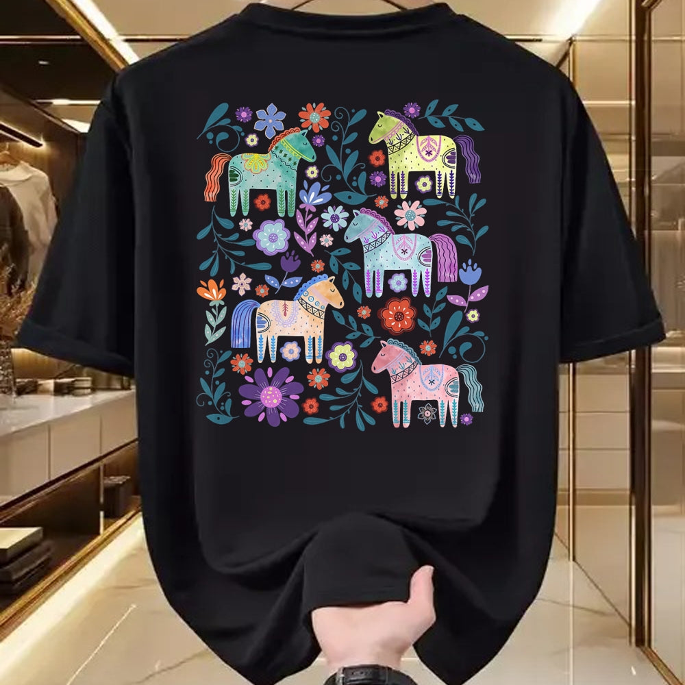 Best Horse Lover Shirt , Funny Horse UnisexT-Shirt/Hoodie/Sweatshirt HLT00 - Cottagecore Dala Horse Scandinavian Folk Art Floral Animals T-Shirt