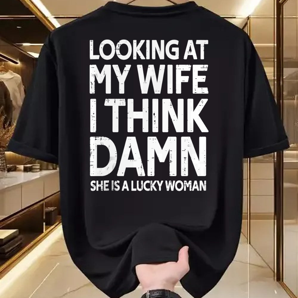 Best Wife Shirt, Wife and Husband Unisex T-Shirt/Hoodie/Sweatshirt HLT00 - Gift for wife T shirt, lucky wife   Funny My Wife Is A Lucky Woman Husband Gift Wife Themed Gift Tan (1)