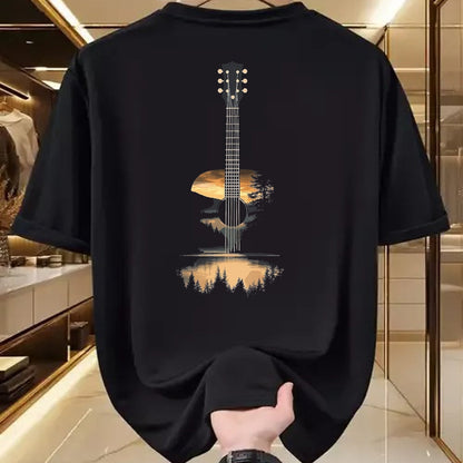Guitar Lover Shirt, Funny Guitar UnisexT-Shirt/Hoodie/Sweatshirt HLT00 - Sunset Acoustic Guitar Scenic Nature Art T-Shirt, Men, Black, 3X-Large