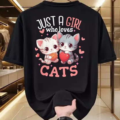 Cat Love Shirt, Funny Cat Lover Gift UnisexT-Shirt/Hoodie/Sweatshirt HLT00 - Just A Girl Who Loves Cats Cute Kawaii Hearts Cat Lover T-Shirt